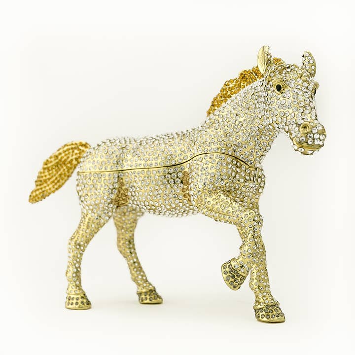 Large Golden Horse Decorated with White Crystals for wholesale by Keren Kopal