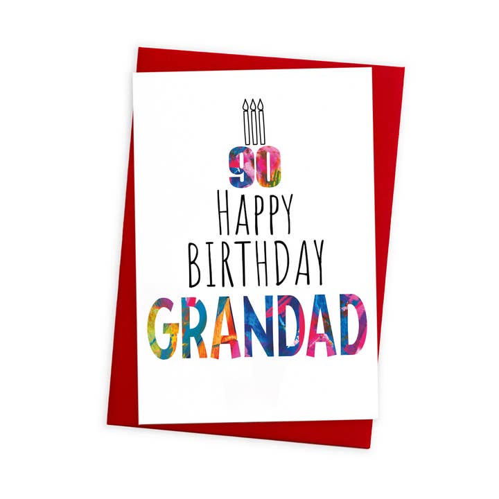 Grandad 90th Birthday Greeting Card And Coloured Envelope for wholesale by size3art