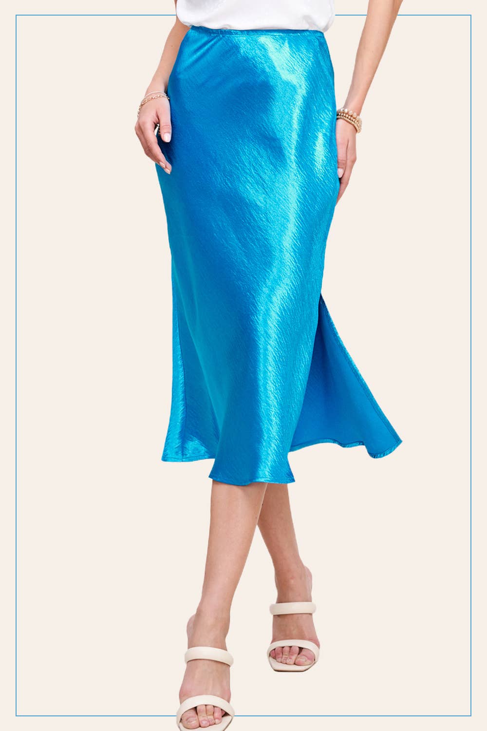 La Miel - Wholesale Skirt - Women's - JBP4222-High-Waisted Midi Length Satin Effect Solid Skirt4