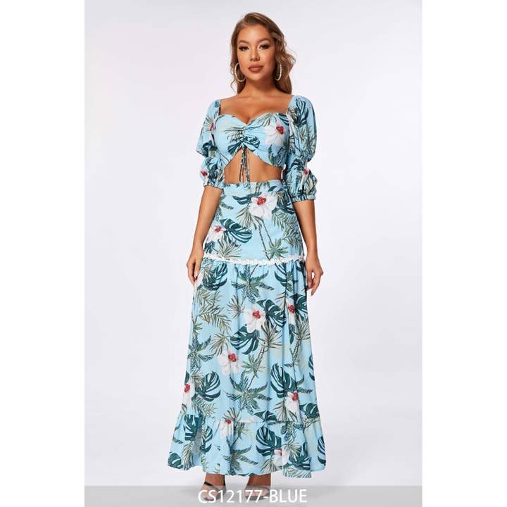 Printed maxi skirt set for wholesale by Chicways