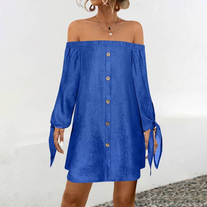 ONE-SHOULDER BOW LONG-SLEEVED DRESS for wholesale by Lily Clothing