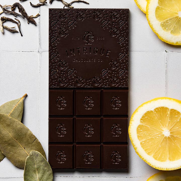 Intrigue Chocolate Co. - Wholesale Chocolate Bar - Jasmine Green Tea, Turkish Bay Leaf, Lemon Bar1