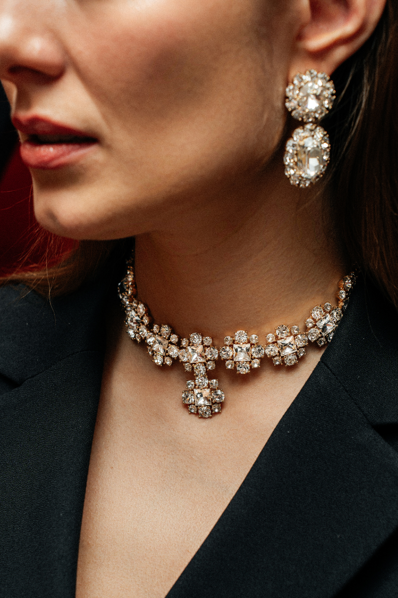 Ninon - Wholesale Choker/Collar - Donna Duo Şeffaf Kristal Choker1