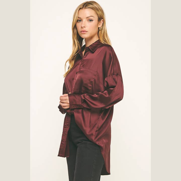 POROY SATIN BUTTON DOWN SHIRT for wholesale on Faire2