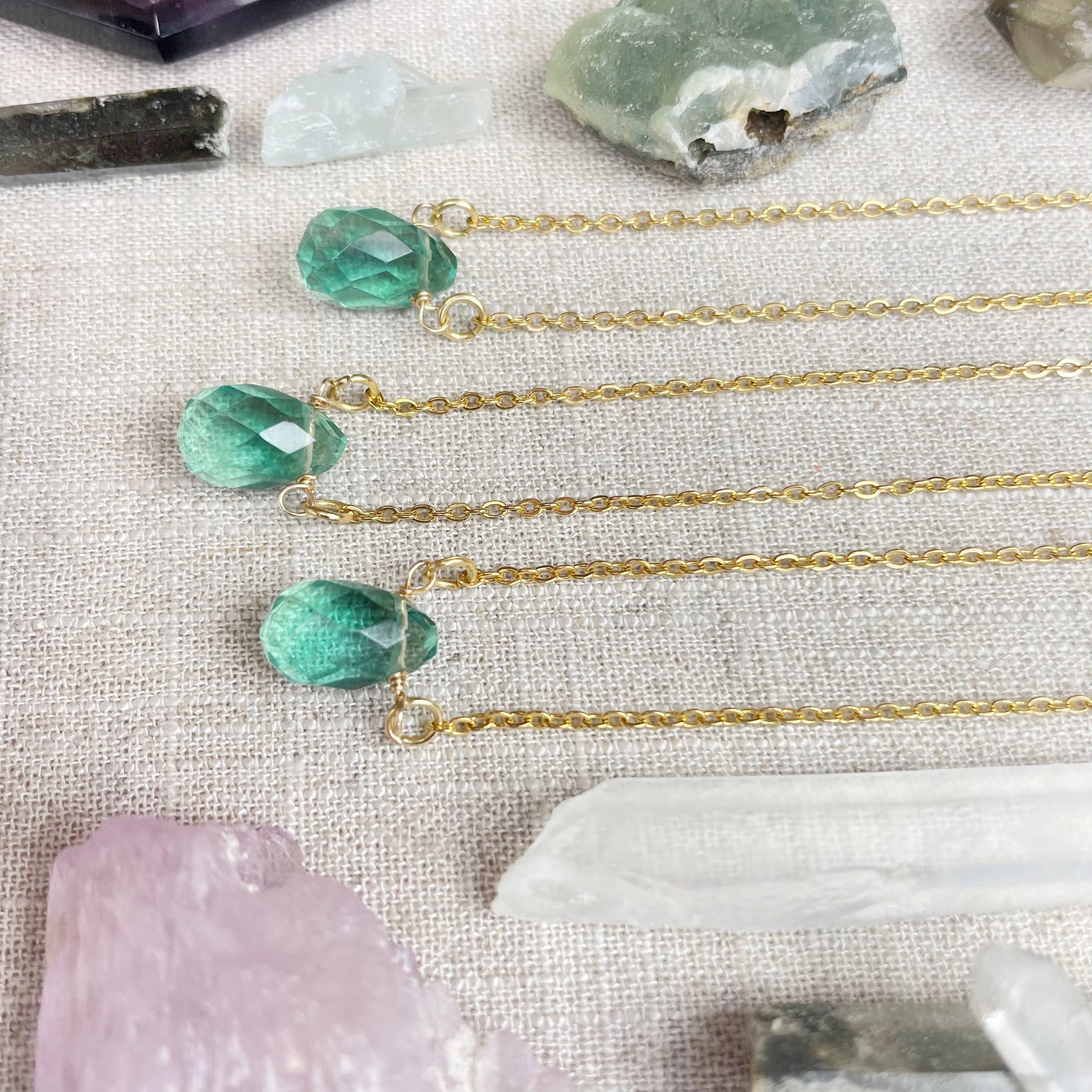 Ewelina Pas Jewelry - Wholesale Pendant/Charm Necklace - Green Fluorite Faceted Briolle Drop Delicate Necklace6
