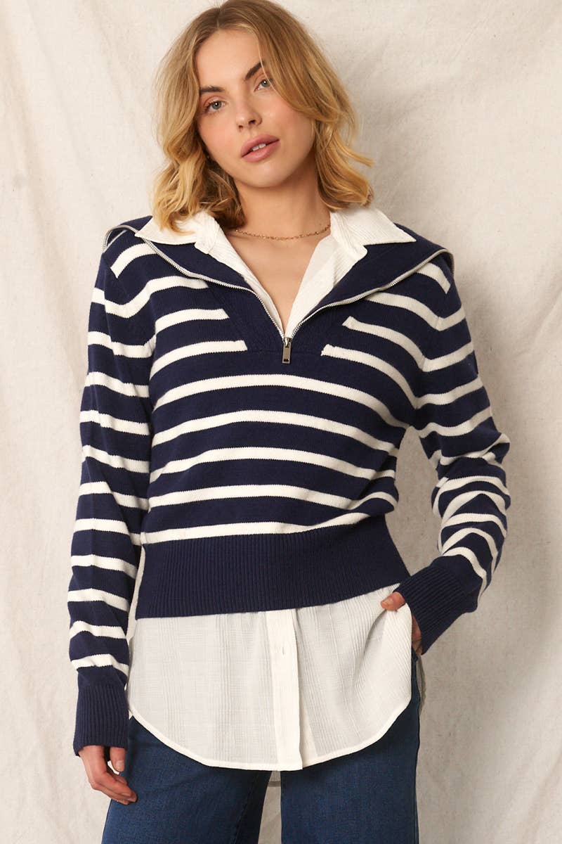 En Crème - Vente Pull en maille – femme - Pull rayé à col marin18