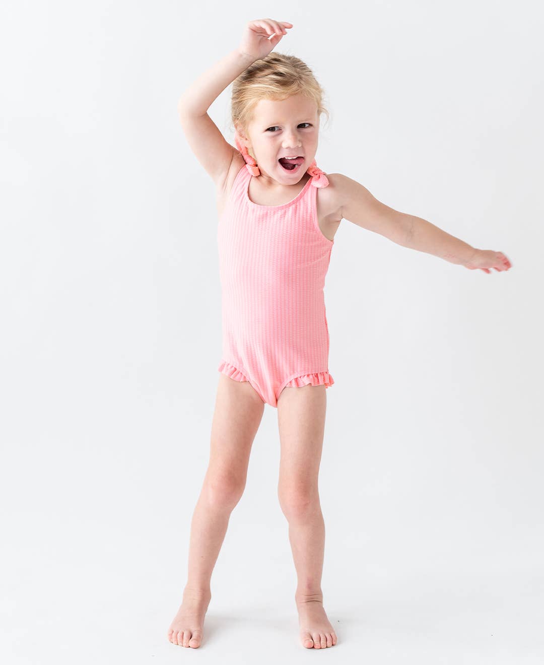 Girls Pink Tie Shoulder One Piece Swimsuit for wholesale on Faire2