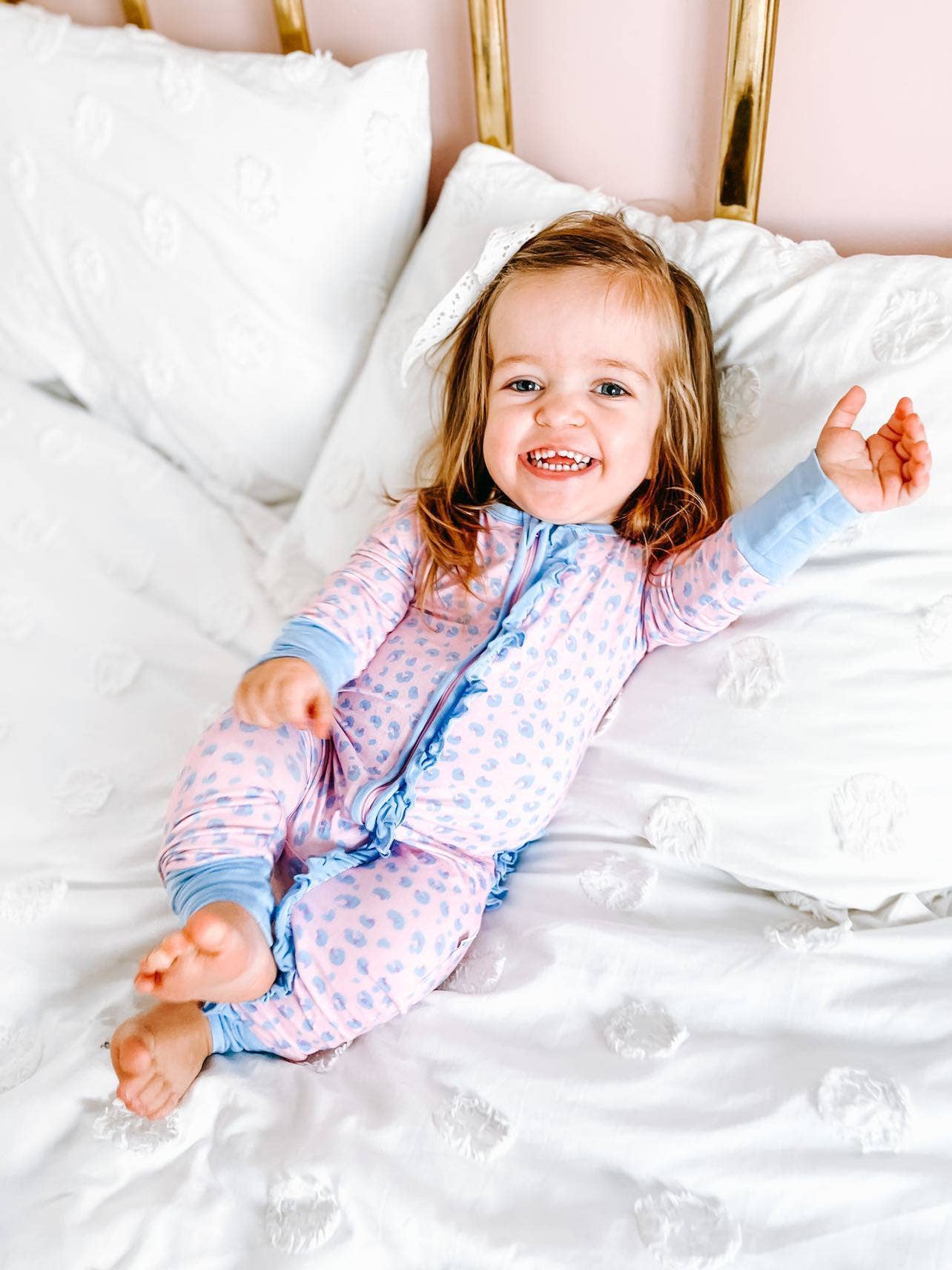 Laree + Co. - Wholesale Sleepsuit - Baby - Lillian Leopard Bamboo Ruffle Triple-Zip Convertible Footie2