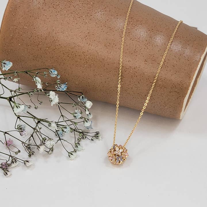 BETTYOH INC – Großhandel Kette mit Anhänger/Charm – Emaille-Halsketten mit bemalten Blumenkugeln1