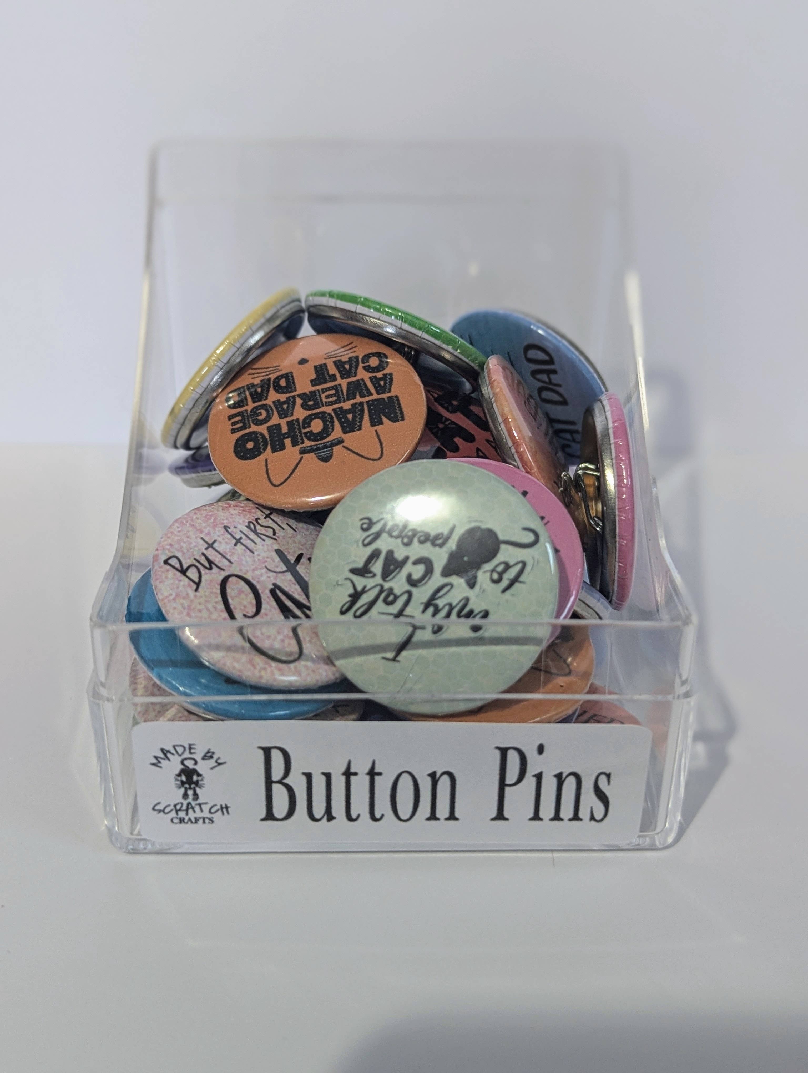 Made By Scratch Crafts - Wholesale Lapel Pin/Button - Cat Lover Button Pins | 1.25” Round Funny Cat Pin Assortment1