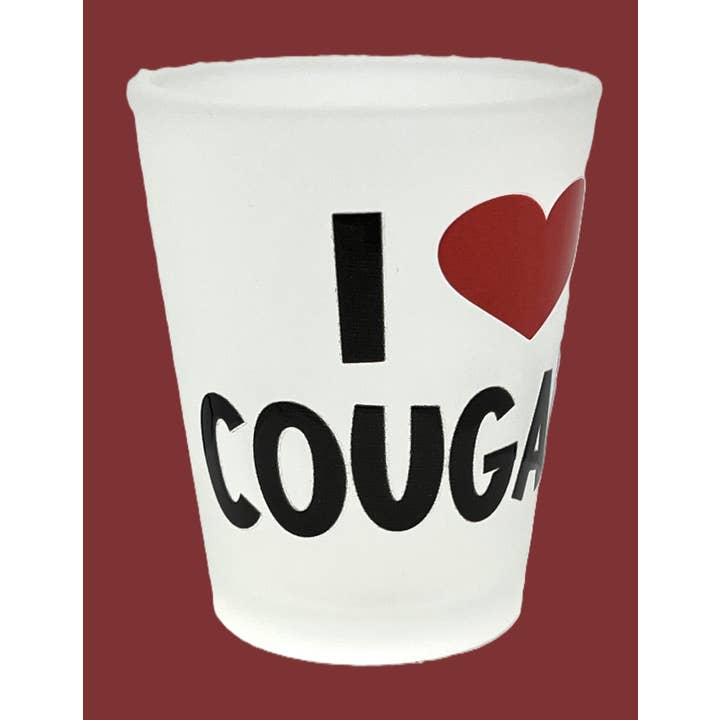 "I Love Cougars" Frosted Funny Shot Glass 2 oz for wholesale by 7 Star