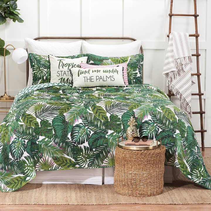 Waialea Bay Green Palm Leaves Coastal Quilt Set for wholesale by C&F Home