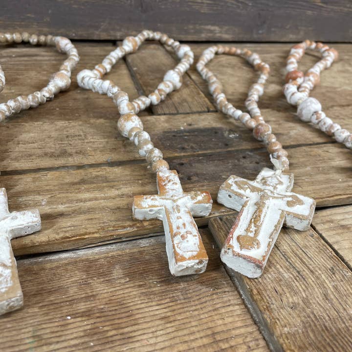 My Amigos Imports - Wholesale Prayer beads necklace - Trinity Clay Rosary #8-ER-Beads-14-18 inch-White Washed-$104
