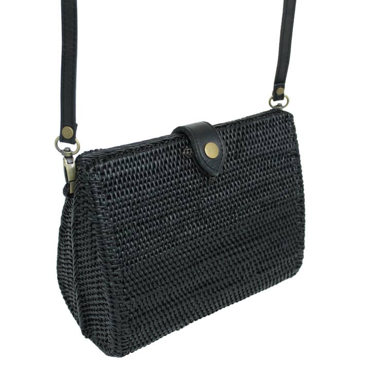 Bridget Rattan Bag & Clutch - Black for wholesale by POPPY + SAGE