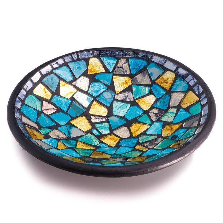Namaste - Wholesale Decoratief bord/schotel/kom - Ronde kom met turkoois en gouden mozaïek0