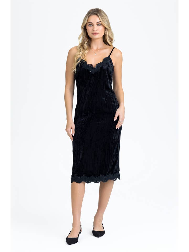 Miss Me - Wholesale Dress - Women's - CRUSHED VELVET MIDI DRESS - MD1862T5