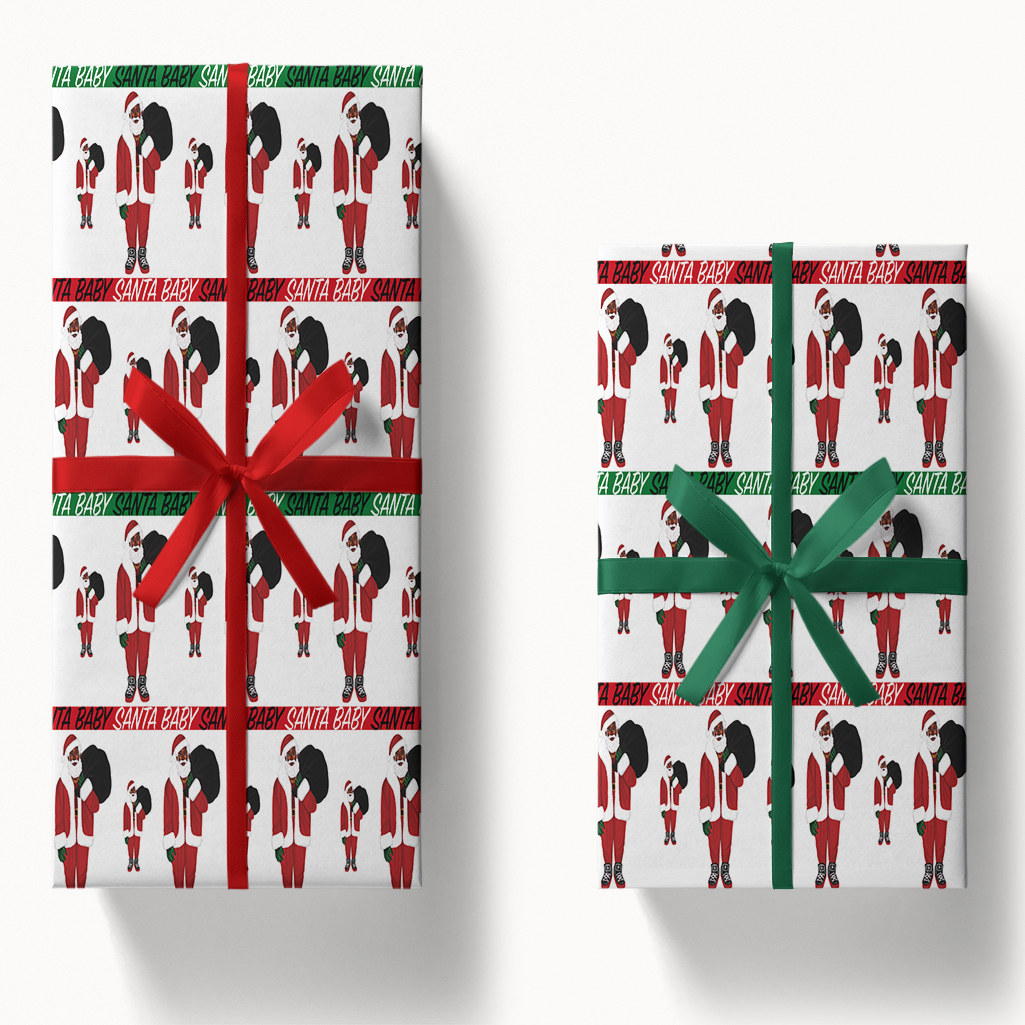 Mah Melanin - Wholesale Wrapping Paper Roll - Ken, The Black Santa - Gift Wrap Paper Red and Green1