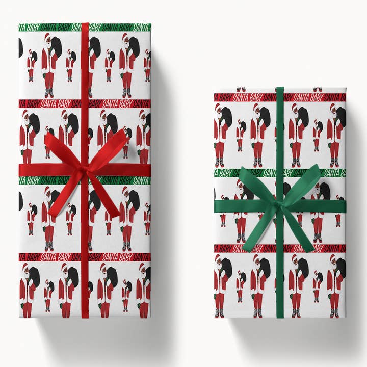 Mah Melanin - Wholesale Wrapping Paper Roll - Ken, The Black Santa - Gift Wrap Paper Red and Green1