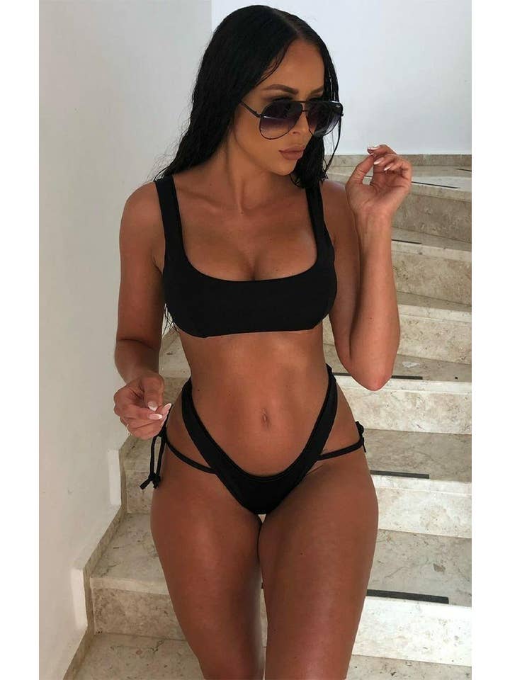 Femme Luxe – wholesale Swim bottoms – Women's – Black High Waisted Tie Bikini Bottoms - Suri1