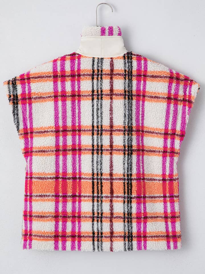 Rose Sherpa Plaid Jacket Vest for wholesale on Faire4