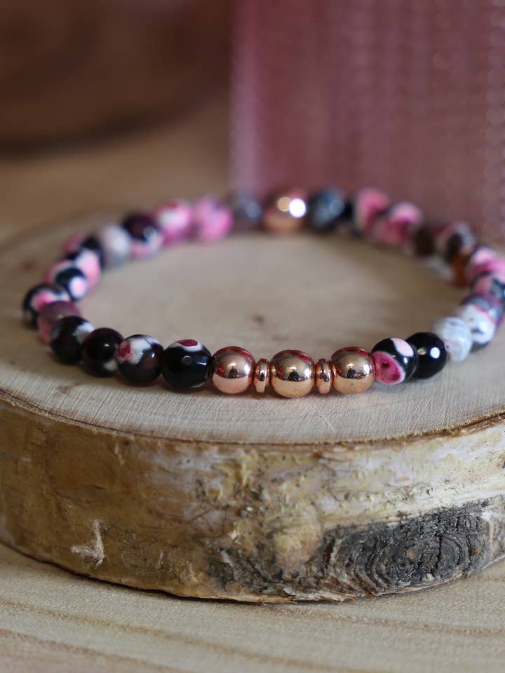 Damen-Armband mit Orchideenachat in Schwarz und Rosa für den Großhandel von Mlle A by Aline L