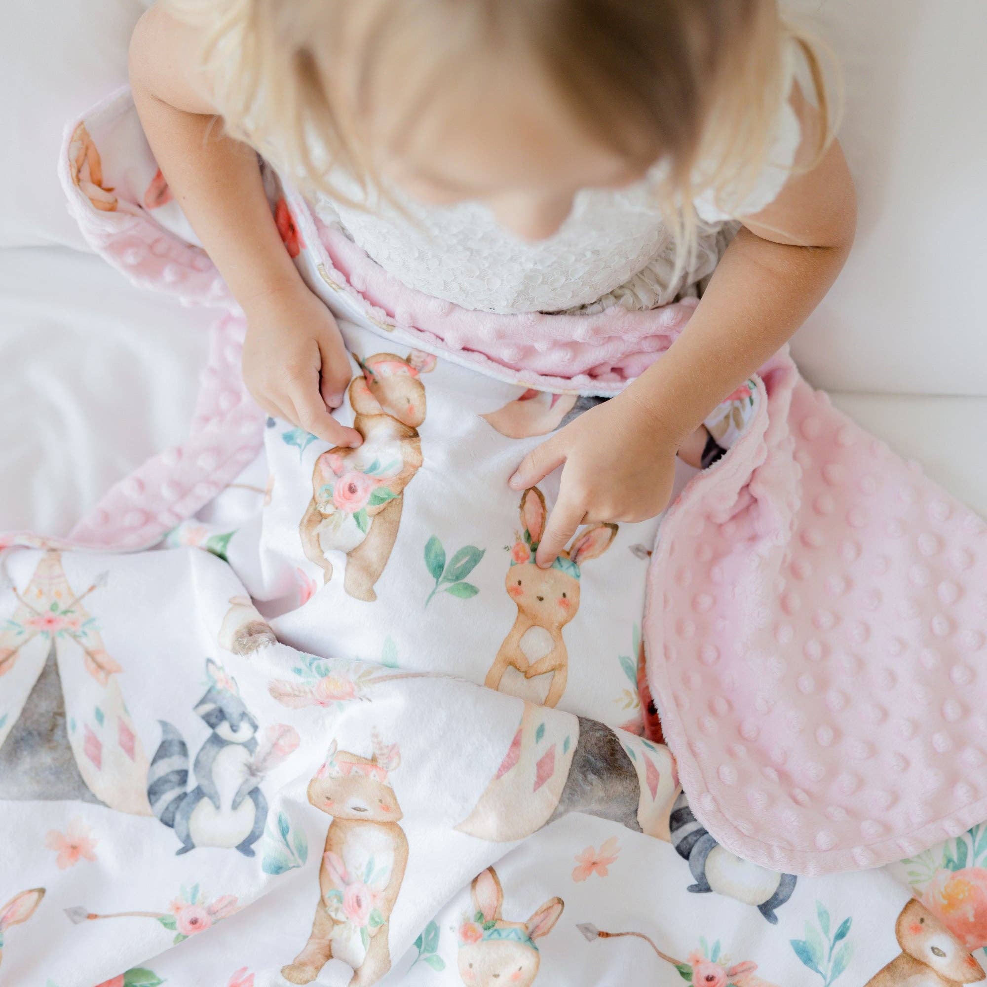 Honey Lemonade- Minky Baby Blankets and Gifts – wholesale Bedding blanket – Kids & Baby – Baby & Toddler Minky Blanket - Woodland Tribe Pink6