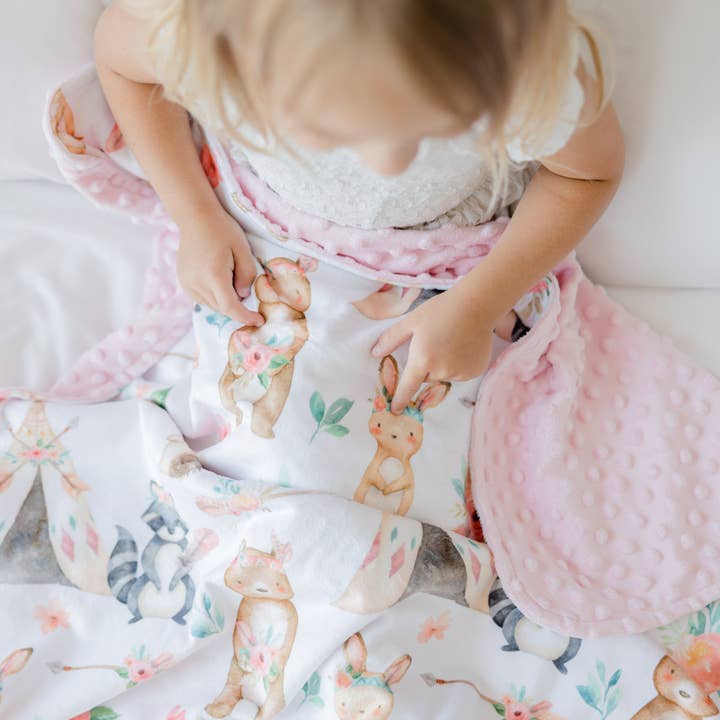 Honey Lemonade- Minky Baby Blankets and Gifts – wholesale Bedding blanket – Kids & Baby – Baby & Toddler Minky Blanket - Woodland Tribe Pink6