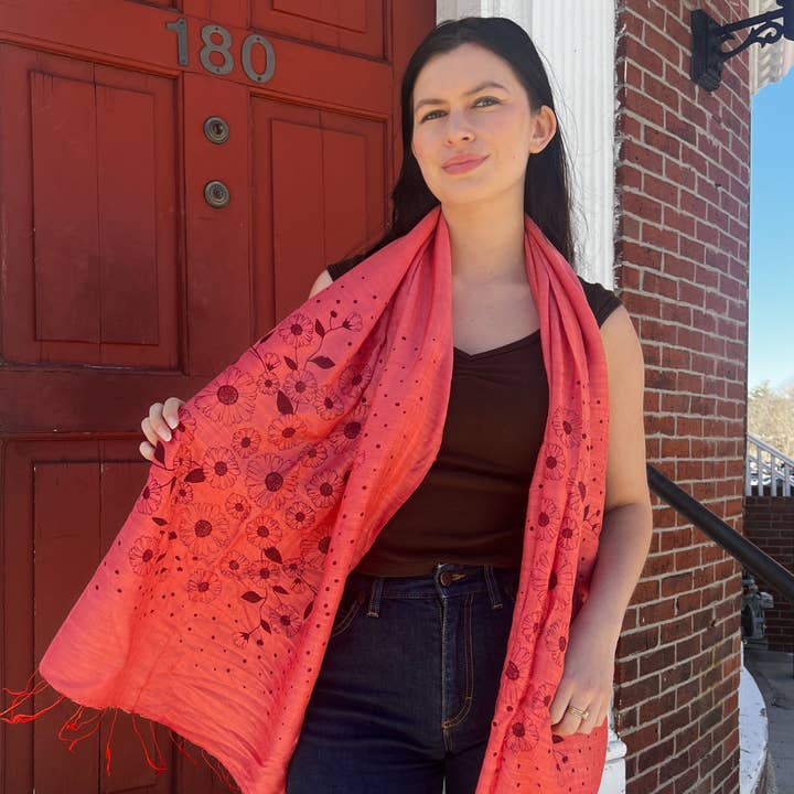 Wooven - Wholesale Scarf - Women's - Screen Printed Silk Blend Scarves in 13 colors and patterns, hand printed in Vietnam
