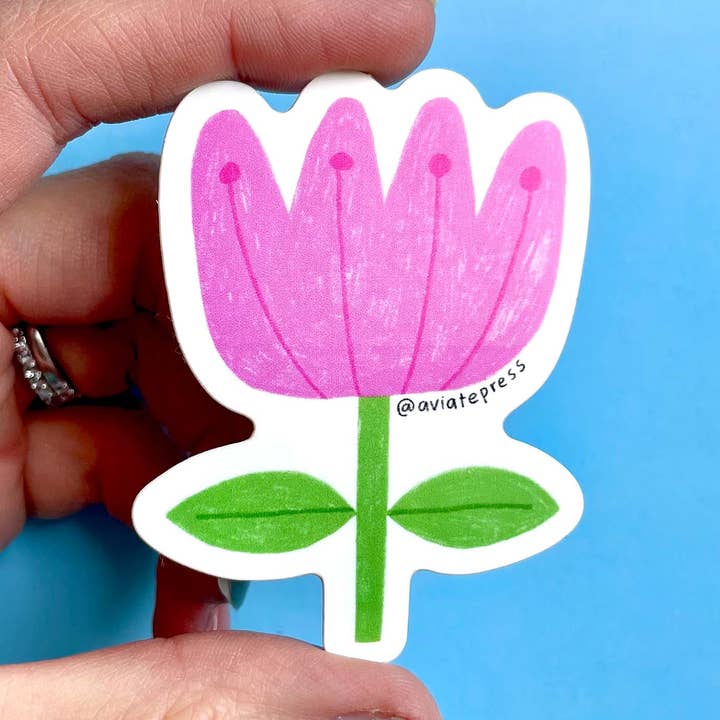 Pink Flower Sticker for wholesale by Aviate Press