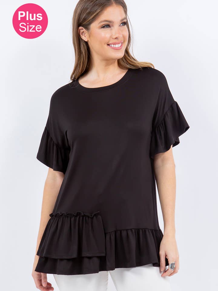 Celeste Clothing – Großhandel Tunika – Damen – ASYMMETRISCHES TOP IN ÜBERGRÖSSE MIT RÜSCHENÄRMELN -CT43825-PL