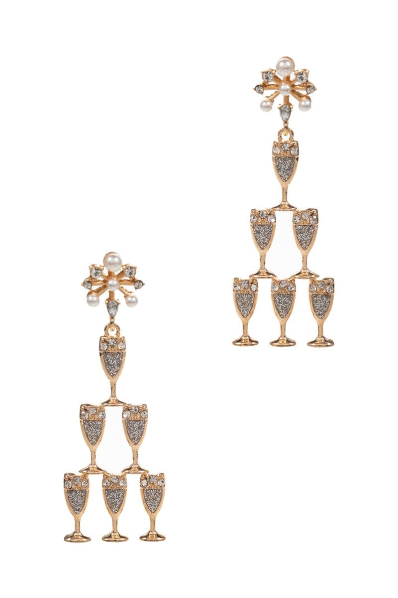 Designature New York - Wholesale Dangle Earrings - Champagne Glass Tower Glitter Party Post Earrings5