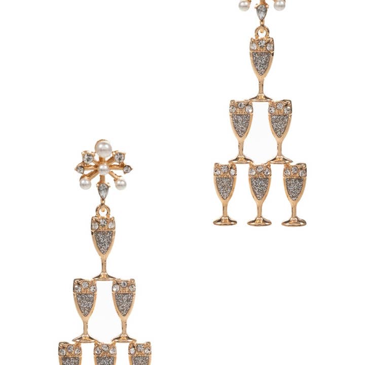 Designature New York - Wholesale Dangle Earrings - Champagne Glass Tower Glitter Party Post Earrings5