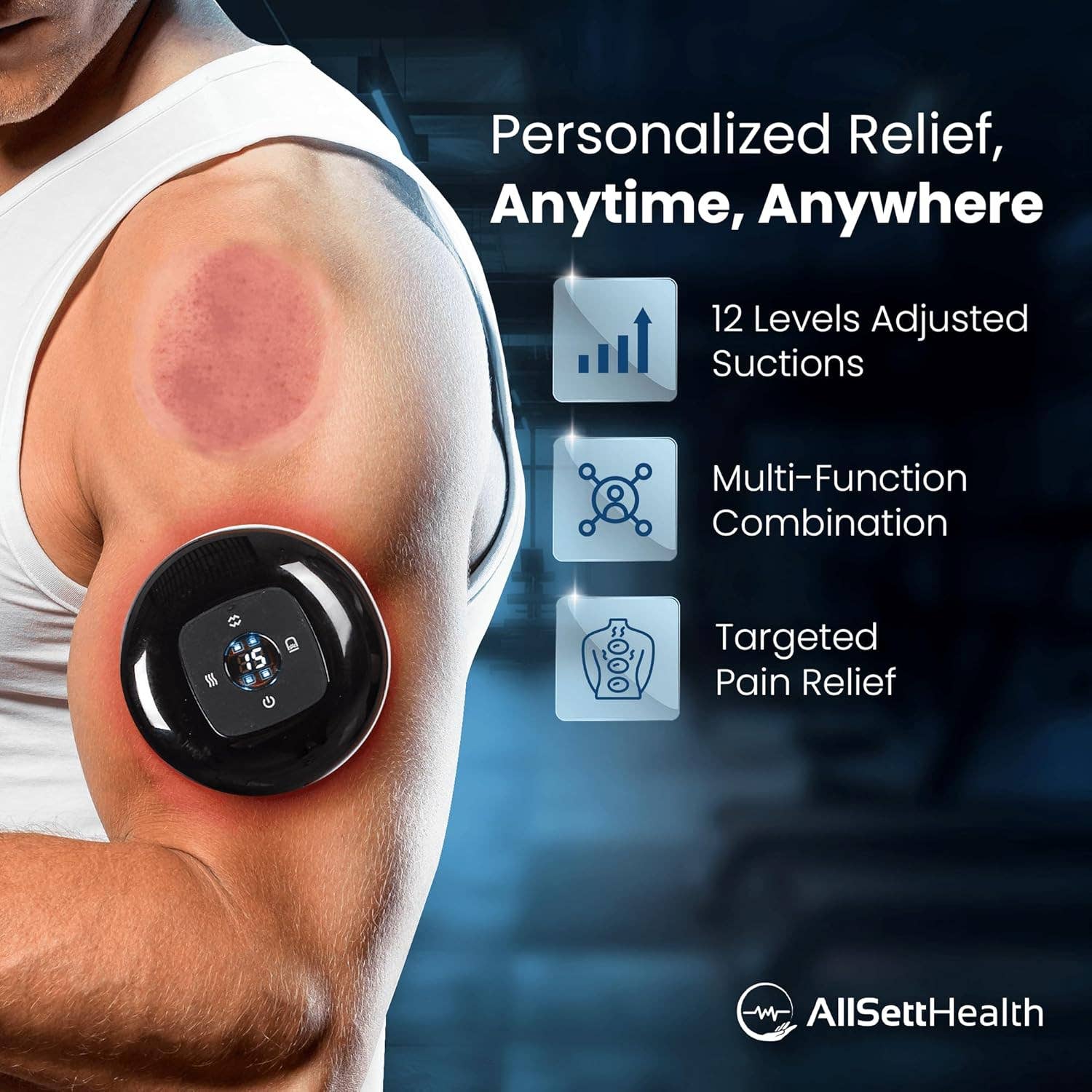 AllSett Health - Wholesale Body Cupping Set - Electric Cupping Kit for Massage Therapy with Red Light - Cupping Set, Includes 3 Smart Cups and Remote - Massager Device & Cupping Therapy Set for Back Muscle Soreness & Cellulite Reduction2