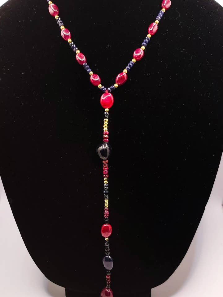 Natural Ruby and Sapphire Collar Necklace. for wholesale by L. Styles, LLC