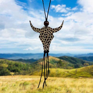 Steer Skull Car Charm in Leopard Print for wholesale by Rambling Rooster Crafts