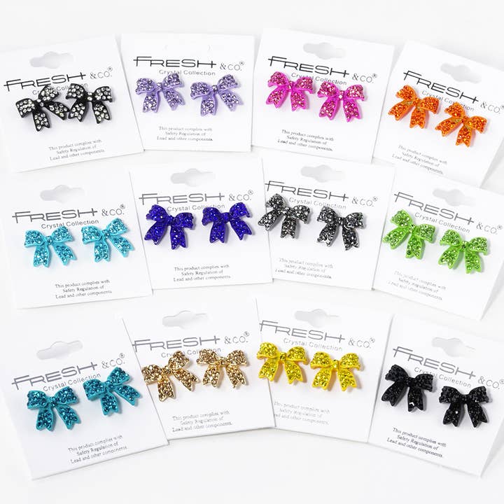 Fashion City - Wholesale Stud/Post Earrings - Rhinestone Bow Shape Post Earrings