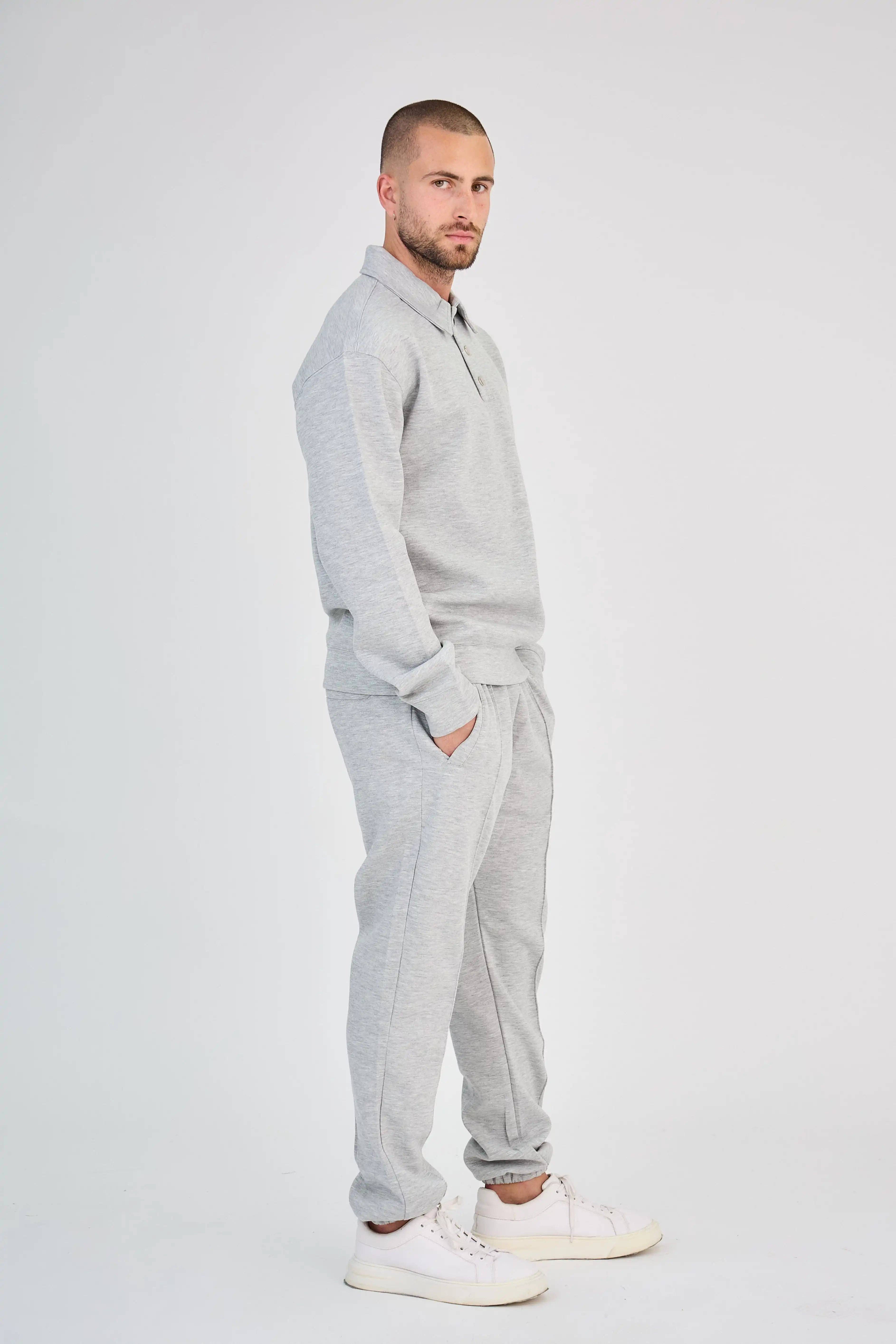 TOP MONDAY – wholesale Top & pant set (not loungewear) – Men's – Chic Heather Gray Polo Set2