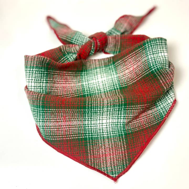 Christmas red and green plaid flannel dog bandana for wholesale by doggish