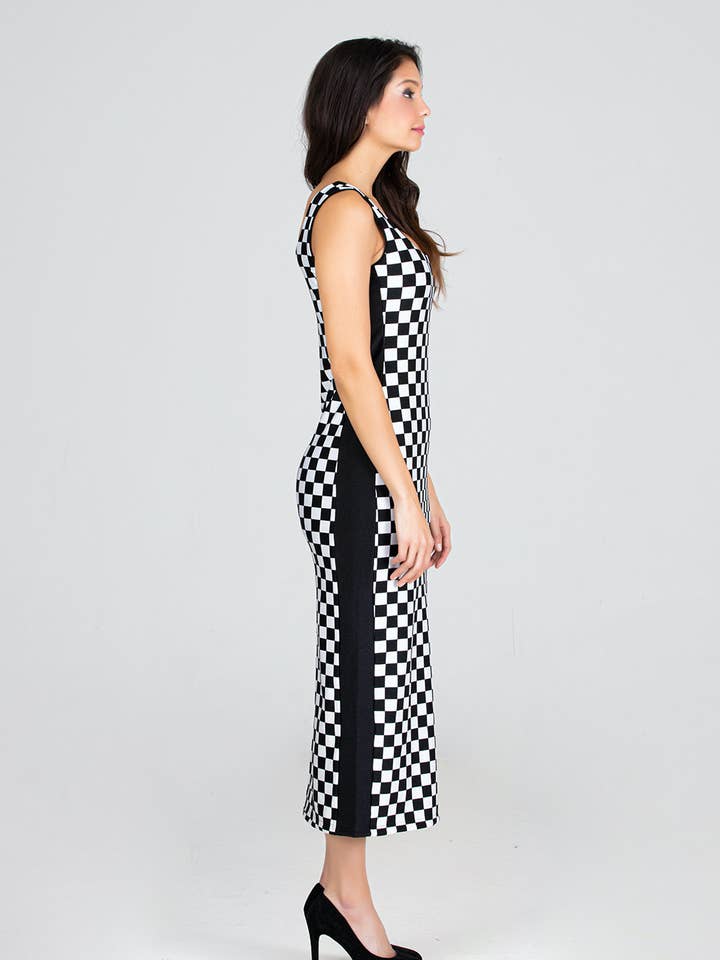 Fever1 Fashion - Venta al por mayor Vestido - Mujer - Vestido largo a lápiz negro y a cuadros reversible de calidad