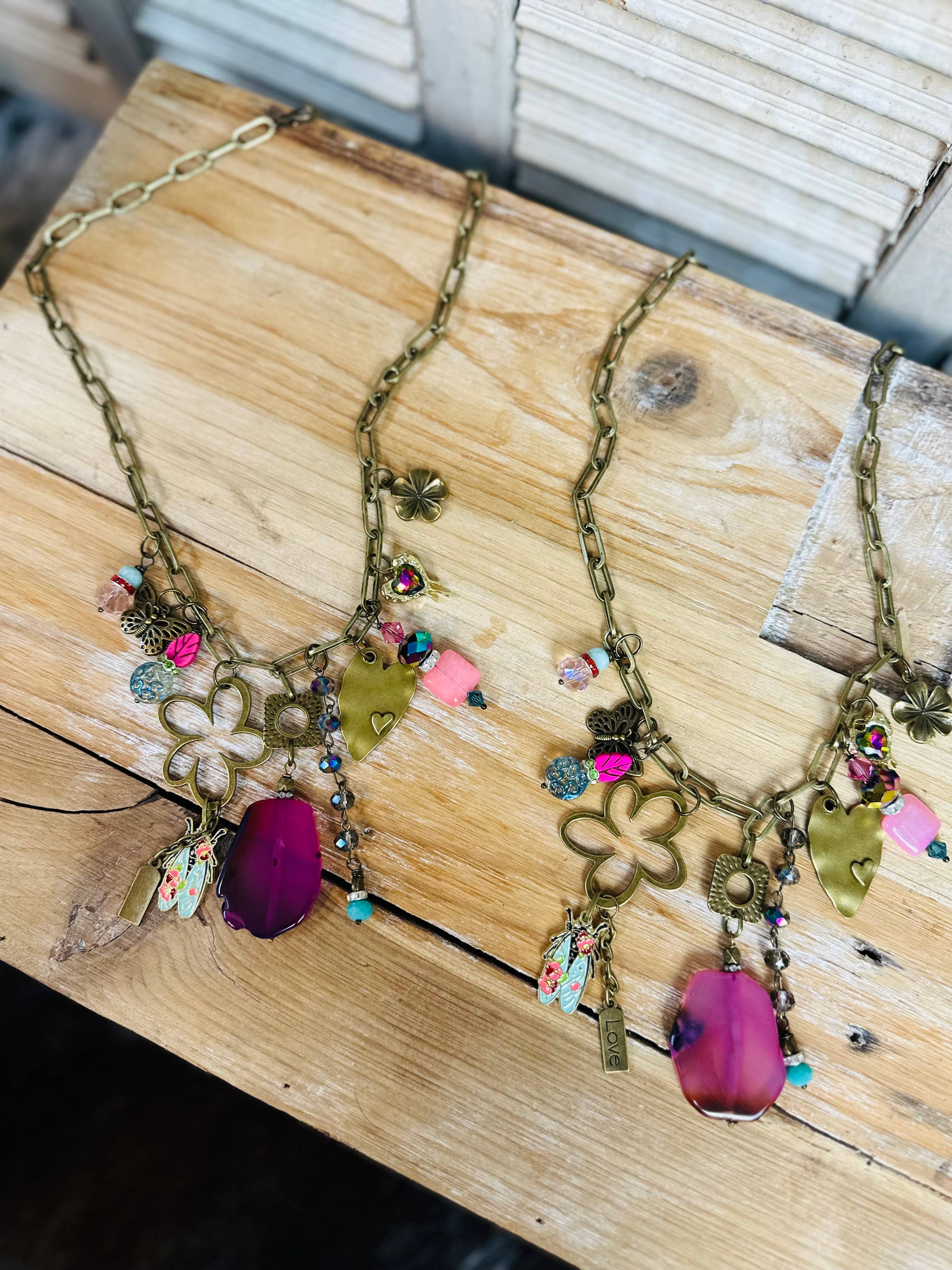 Scooples Jewelry - Wholesale Pendant/Charm Necklace - Gypsy Junk Original-Pink2