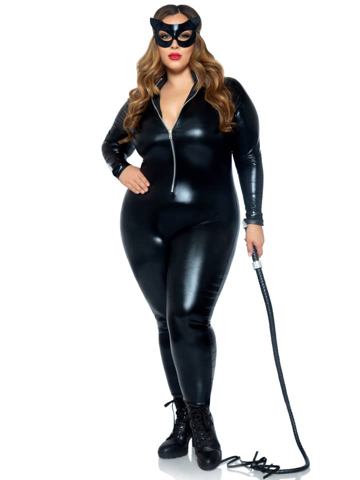 Black Plus Wet Look Leather Catsuit for wholesale on Faire4