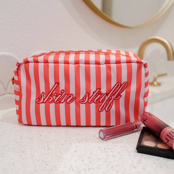 KENZKUSTOMZ - Vente Trousses de maquillage/cosmétique - Skin Stuff - Grand sac à rayures roses et rouges0