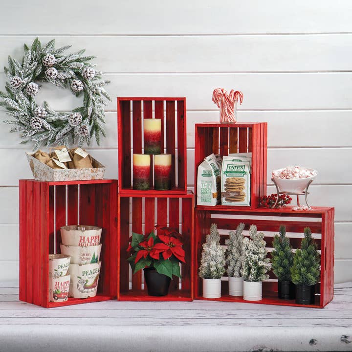 Willow Group - Wholesale Storage Bin - S/5 RECT WOOD CRATES-RED