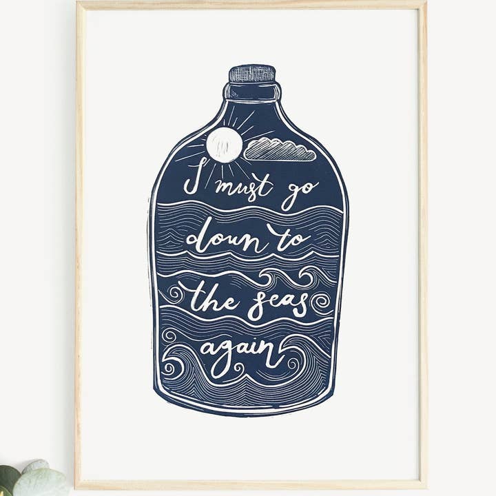 I must go down to the seas again' Original Lino Print for wholesale by The Black Pug Press