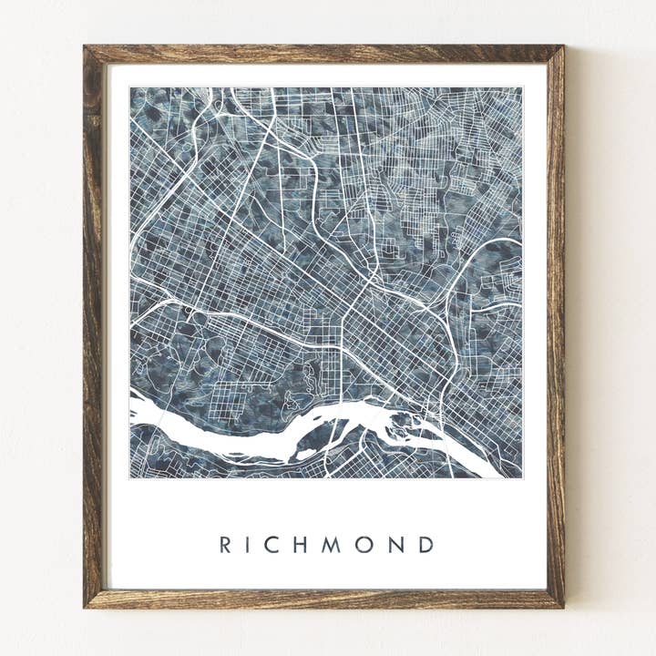 Impresión artística de mapa pintado de Richmond, Virginia para venta al por mayor de Turn-of-the-Centuries