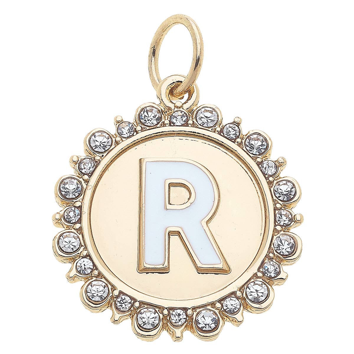 Canvas Style - Wholesale Individual Charm/Pendant - Rhinestone Letter Disc Charm in Shiny Gold17
