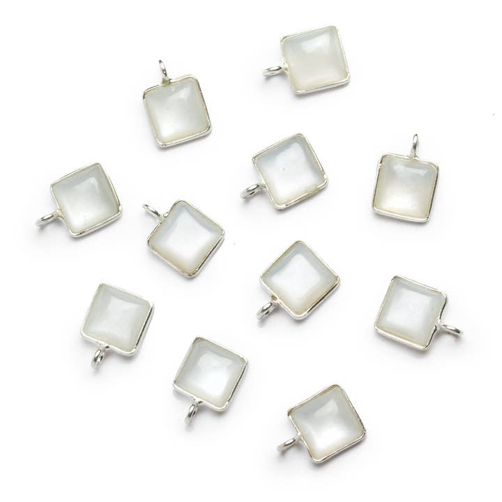 8mm Silver Bezeled White Moonstone Square Pendant 1 Bead for wholesale by The Bead Traders