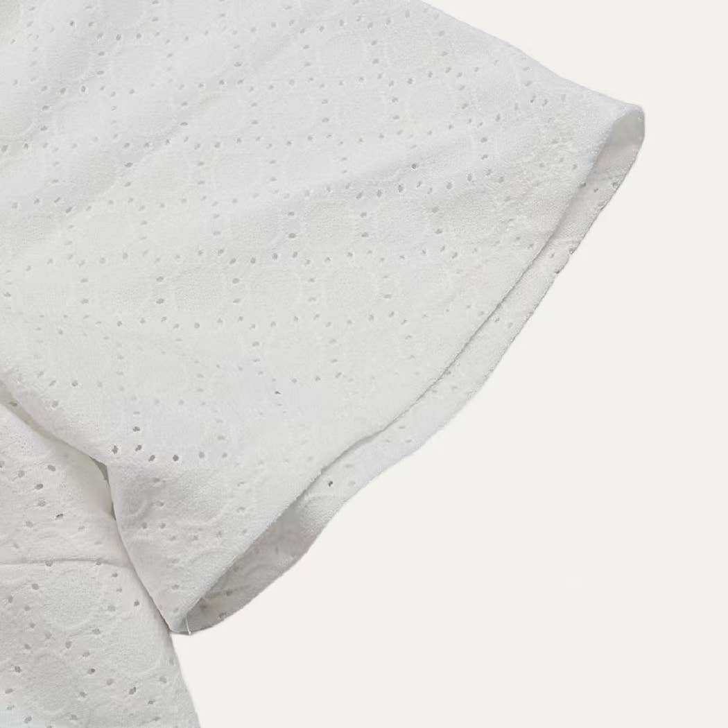 The Moment Collection - Wholesale Blouse - Women's - On-Trend Sheer V Neck Pierced Pointelle Short Sleeve Top6