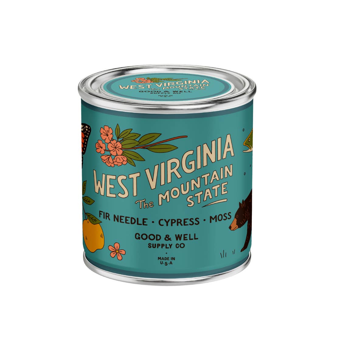 Good & Well Supply Co. - Wholesale Jar/Filled Candle - West Virginia State Soy Candle