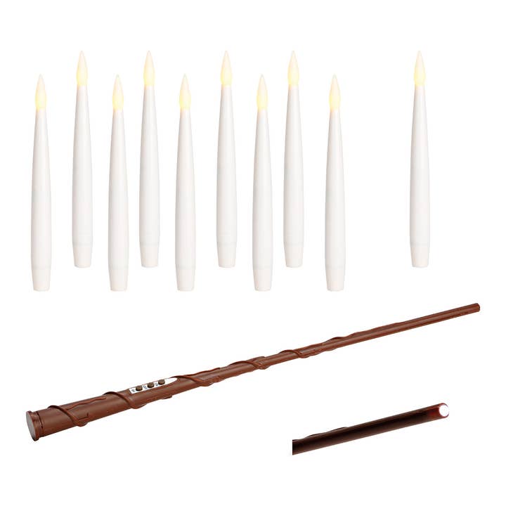 Floating LED Candles 10-piece Set with Wand Remote Control, Wire and Hooks, made of Wax White (H) 15cm Battery Operated 11xAAA not included for wholesale by Wurm